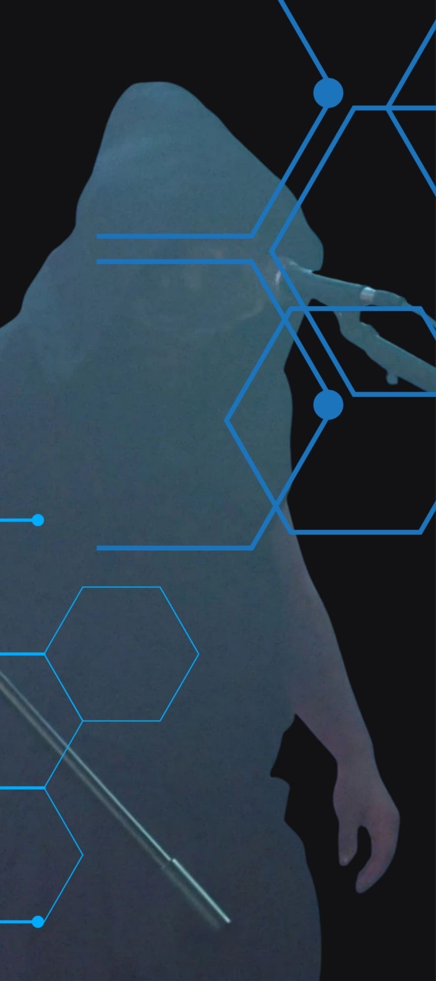 Abstract blue gradient light trails forming a circular tunnel